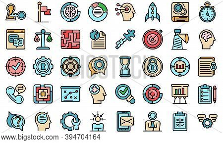 Problem Solving Icons Set. Outline Set Of Problem Solving Vector Icons Thin Line Color Flat On White