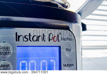 Calgary, Alberta, Canada. Nov 14, 2020. Close Up Of An Instant Pot Logo On A White Background.