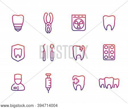 Oral Medicine, Stomatology, Dental Implant, Teeth Line Icons Set
