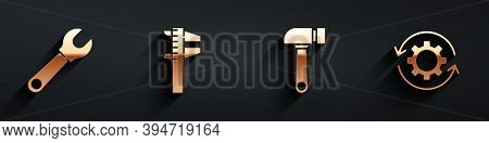 Set Wrench Spanner, Calliper Or Caliper And Scale, Hammer And Gear And Arrows As Workflow Icon With 
