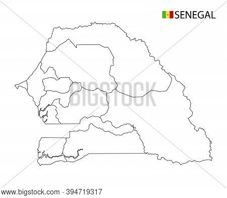 Senegal Map, Black And White Detailed Outline Regions Of The Country.