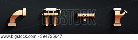 Set Industry Metallic Pipe, Water Filter, Broken Pipe With Leaking Water And Industry Metallic Pipe 
