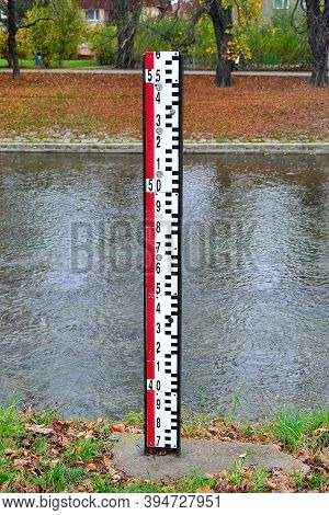 Picture Technical Level Gauge Of The River Olza On The Right Bank In The City Of Cieszyn, Poland