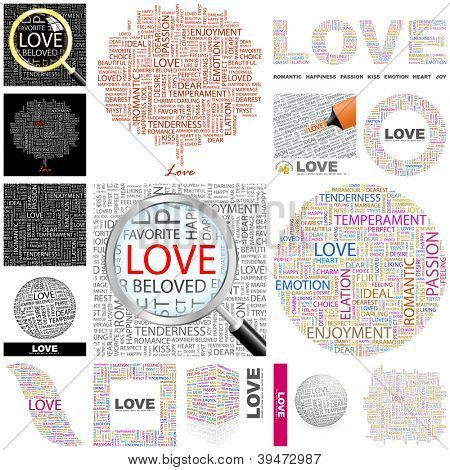 L'AMORE. Collage di parola. Illustrazione vettoriale.