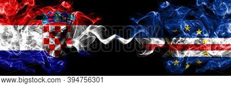 Croatia, Croatian Vs Cape Verde, Cabo Verde Smoky Mystic Flags Placed Side By Side. Thick Colored Si