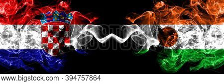 Croatia, Croatian Vs Niger, Nigerien Smoky Mystic Flags Placed Side By Side. Thick Colored Silky Abs