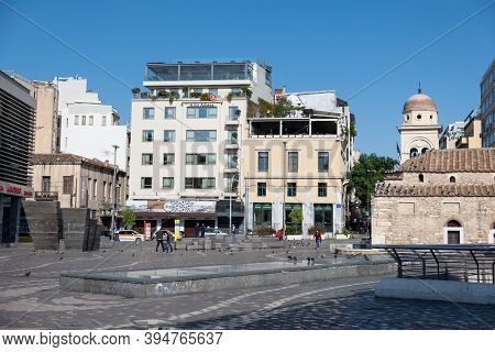 Empty Streets In Athens, Greece City Center, Monastiraki Square Area