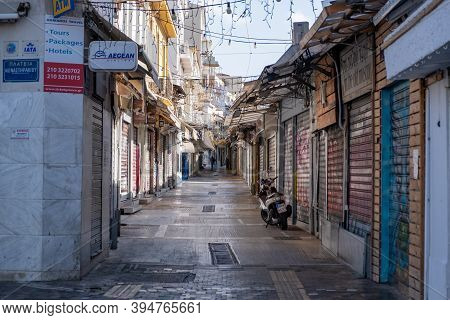Empty Streets In Athens, Greece City Center, Monastiraki Area