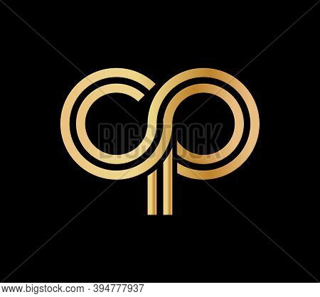 Lowercase Letters C And P. Flat Bound Design In A Golden Hue For A Logo, Brand, Or Logo. Vector Illu