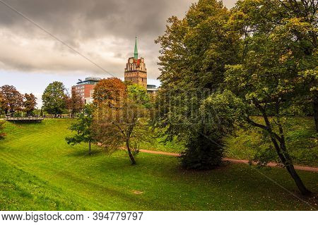Historical Building In Autumn In The City Rostock, Germany.