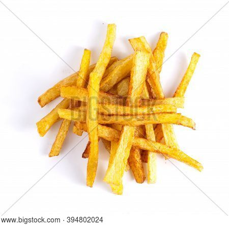 A Pile Of Tasty Rench Fries Isolated On White