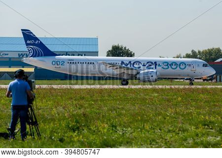 August 30, 2019. Zhukovsky, Russia. Promising Russian Medium-range Narrow-body Passenger Aircraft Ir