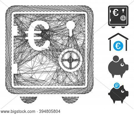 Vector Net Euro Banking Safe. Geometric Linear Frame 2d Net Generated With Euro Banking Safe Icon, D
