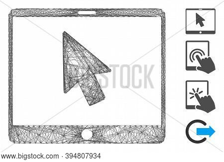 Vector Wire Frame Tablet Arrow Pointer. Geometric Wire Frame 2d Network Based On Tablet Arrow Pointe
