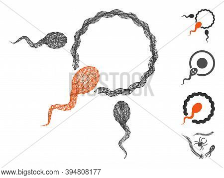 Vector Net Fertilization. Geometric Linear Carcass 2d Net Based On Fertilization Icon, Designed From