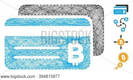 Vector Net Bitcoin Bank Cards. Geometric Linear Carcass 2d Net Generated With Bitcoin Bank Cards Ico