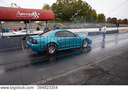 Milan, Michigan / Usa - 10-03-2020: Drivers Testing Their Cars At A Test And Tune Event That Is Open