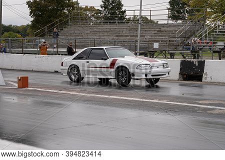 Milan, Michigan / Usa - 10-03-2020: Drivers Testing Their Cars At A Test And Tune Event That Is Open