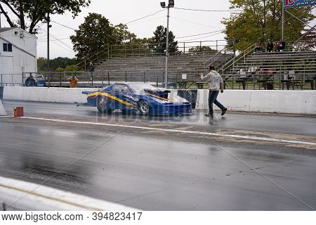 Milan, Michigan / Usa - 10-03-2020: Drivers Testing Their Cars At A Test And Tune Event That Is Open