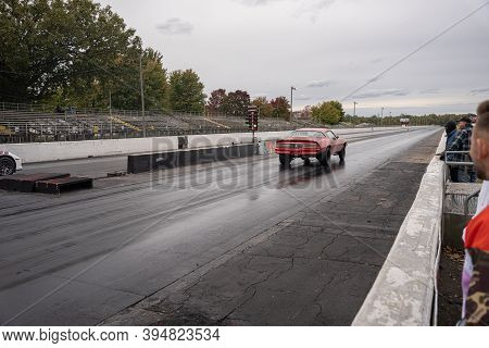 Milan, Michigan / Usa - 10-03-2020: Drivers Testing Their Cars At A Test And Tune Event That Is Open