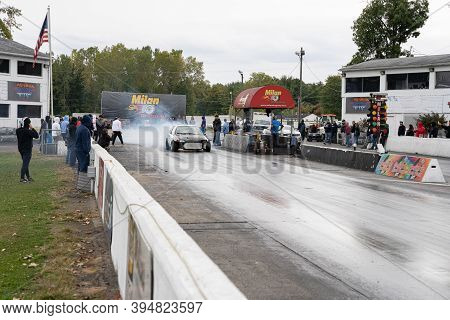 Milan, Michigan / Usa - 10-03-2020: Drivers Testing Their Cars At A Test And Tune Event That Is Open