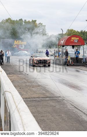 Milan, Michigan / Usa - 10-03-2020: Drivers Testing Their Cars At A Test And Tune Event That Is Open