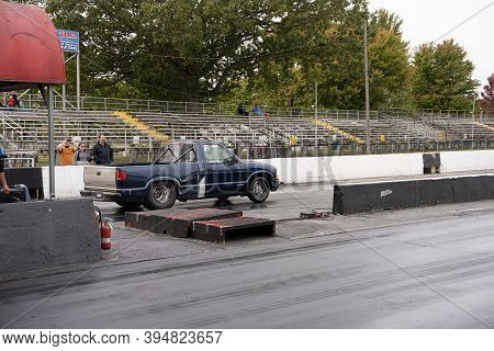 Milan, Michigan / Usa - 10-03-2020: Drivers Testing Their Cars At A Test And Tune Event That Is Open