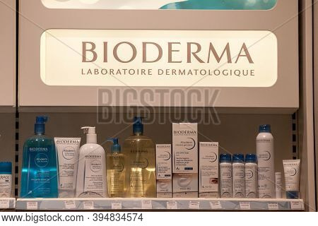 Belgrade, Serbia - October 31, 2020: Bioderma Logo On A Shelf Of Products Of The Brand. Bioderma Is 