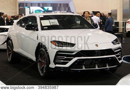 Philadelphia, Pennsylvania, U.s.a - February 10, 2019 - A 2019 Lamborghini Urus Suv Crossover In Whi