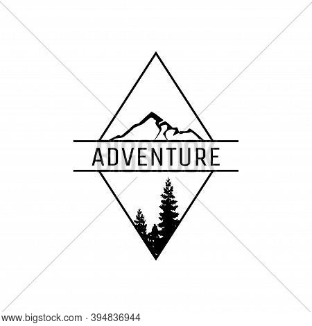 Vintage Logo Badge For Mountain Camping Adventure Vector Illustration