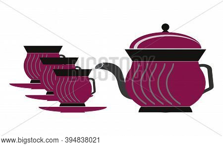 Magenta Color, Pottery Shape, Tea Set Vector Artwork