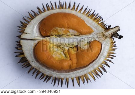 Fruits Of Sabah Borneo Called Durian Dalit And Its Flesh Is In Orange Color. The Durian Dalit For Se