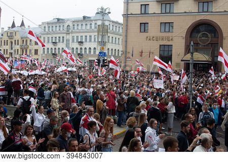 A Large Crowd Of People Gathered In The Square To Protest Against The Illegitimate President. People