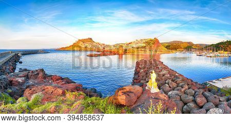 Picturesque View Of Medieval Town Of Castelsardo. Cityscape Of Castelsardo Port.  Location: Castelsa