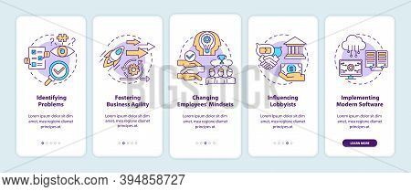 Business Consulting Tasks Onboarding Mobile App Page Screen With Concepts. Fostering Business Agilit