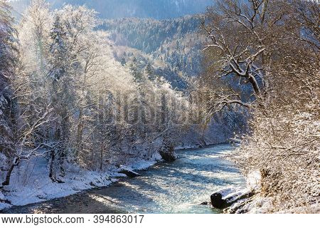Beautiful Sunny Winter Landscape At Caucasus Mountains.