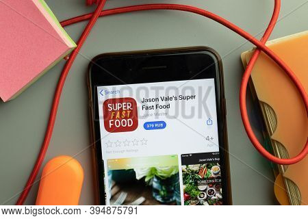 New York, United States - 7 November 2020: Jason Vale Super Fast Food App Store Logo On Phone Screen