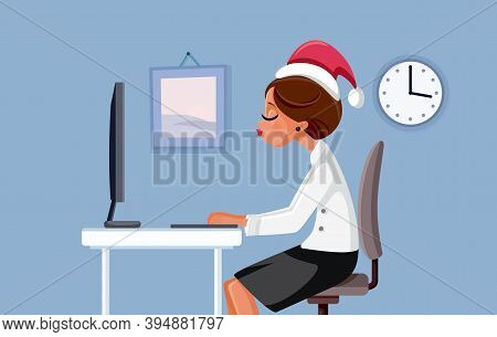 Woman Working At The Office On Christmas