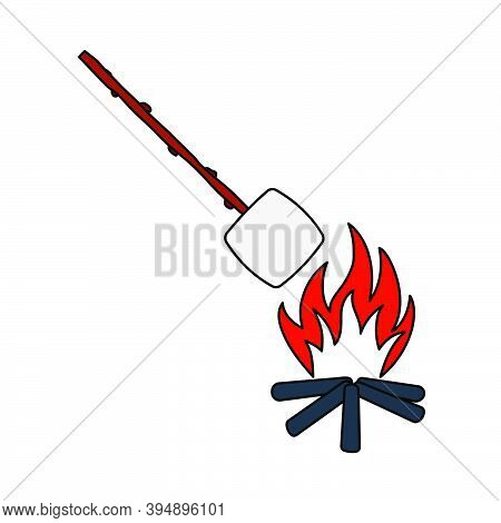 Iicon Of Camping Fire With Marshmallow. Editable Outline With Color Fill Design. Vector Illustration