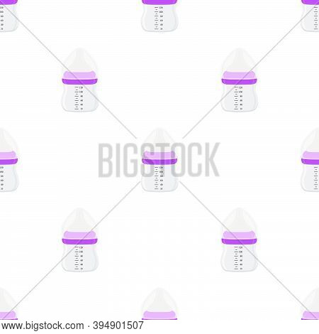 Illustration On Theme Colored Kit Baby Milk In Clear Bottle With Rubber Pacifier. Baby Milk Bottle C