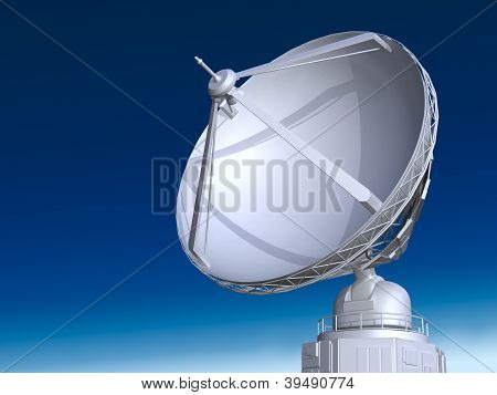 Grote radiotelescoop op blauwe hemel