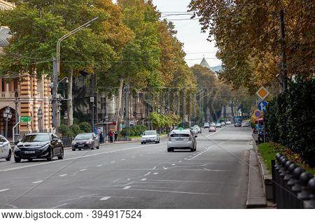 Tbilisi, Georgia - 14 November, 2020: View Of Rustaveli Avenue, Tbilisi