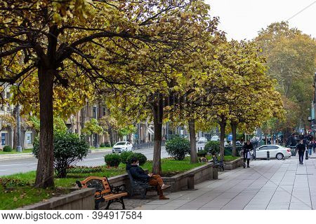 Tbilisi, Georgia - 14 November, 2020: View Of Rustaveli Avenue, Tbilisi