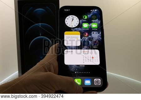 Frankfurt, Germany - November 13th 2020: A German Photographer Bought The New Iphone 12 Pro Max With