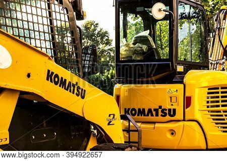 Atina,frosinone,lazio,italy-august 26,2020:part Of Two Industrial Vehicles Earth Mover,close Up