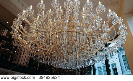Bruges, Belgium - May 12, 2018: Beautiful Chandelier In A Cafe Pastry Shop Aux Merveilleux De Fred B