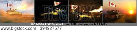 Canada Army Concept - 4 High Resolution Pictures Of Tank With Fictive Design With Canada Flag And Fr