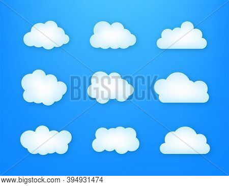 Set Of Blue Sky, Clouds. Cloud Icon, Cloud Shape. Set Of Different Clouds. Vector Illustration.