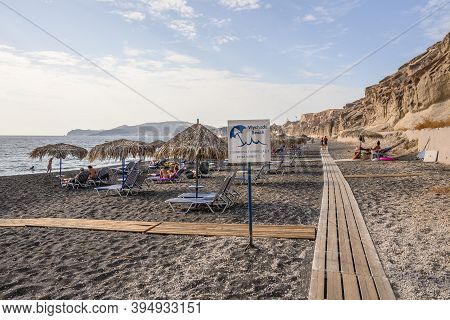 Santorini, Greece - September 16, 2020: Vlychada Beach, Also Known As The Moon Beach Surrounded By V