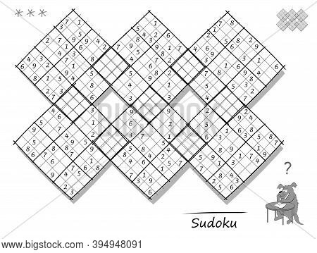 Logic Sudoku Diagonal Game For Children And Adults. Big Puzzle With 6 Squares, Difficult Level. Prin